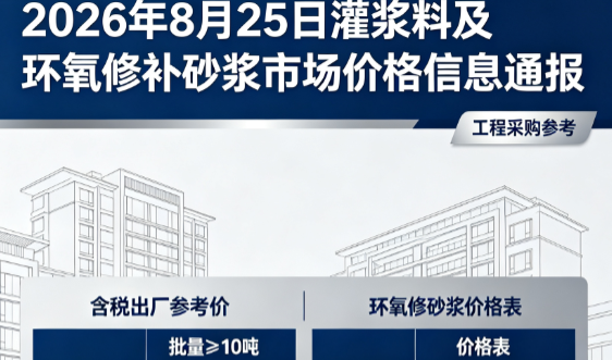 牟定2026年8月25日灌浆料及环氧修补砂浆市场价格信息通报
